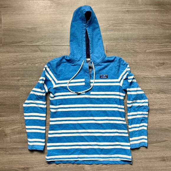 L.L. Bean Women's Soft Cotton Rugby Hoodie - Blue/White - Picture 1 of 6